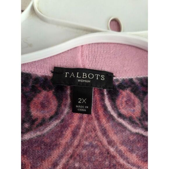 Talbots Women Burgunday Red Tapestry Lambswool Blend Cardigan Sweater size 2X - Picture 6 of 7